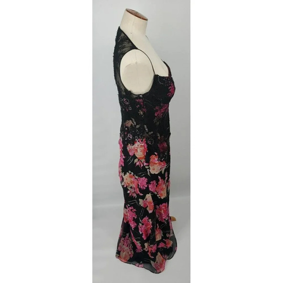 Ricki Freeman Teri Jon Silk Floral Sequin Beaded Halter Maxi Dress Sz 12 - Picture 14 of 16